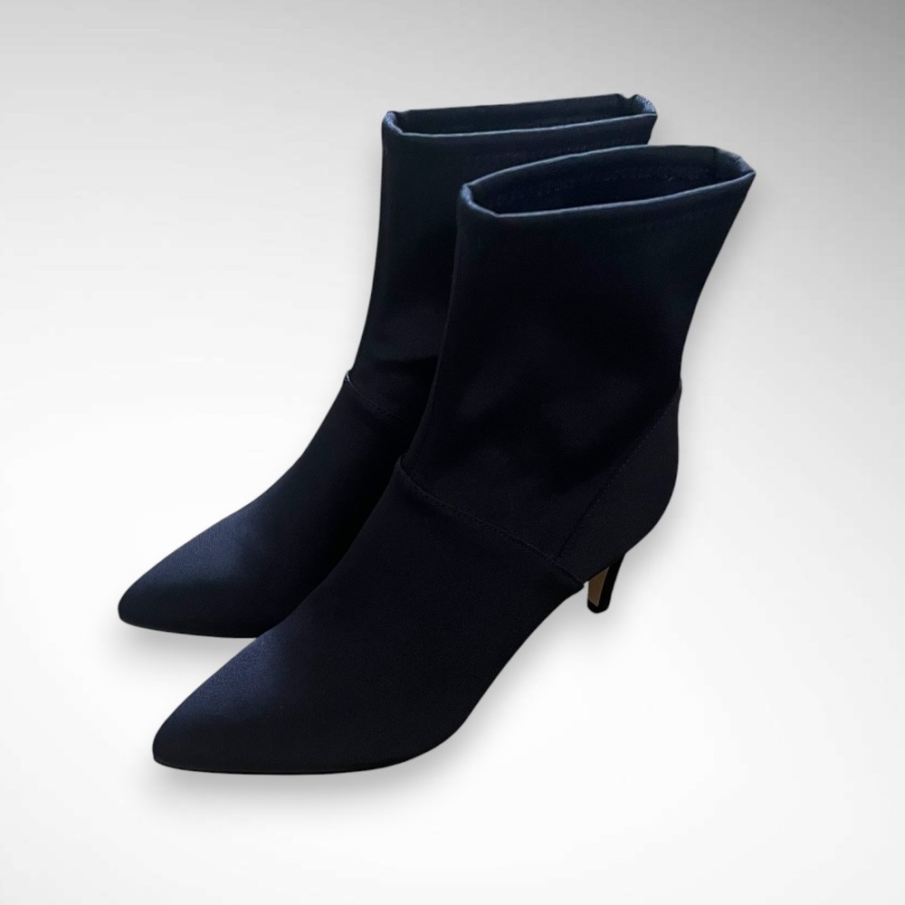 BODEN Navy Stretch Sock Pointed Toe Ankle Boots With 3" Heel Size 38 | NWOT‎